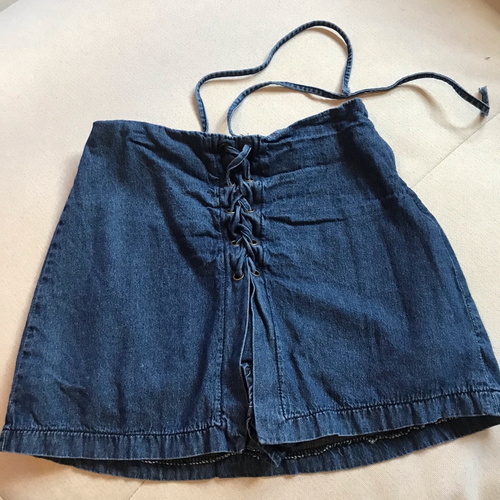 LF SEEK the Label denim lace-up skirt size small